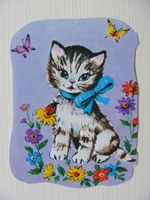 Glanzbild Oblate Poesiealbum Sammlung Kinder alt Katze Schmetterlinge Blumen