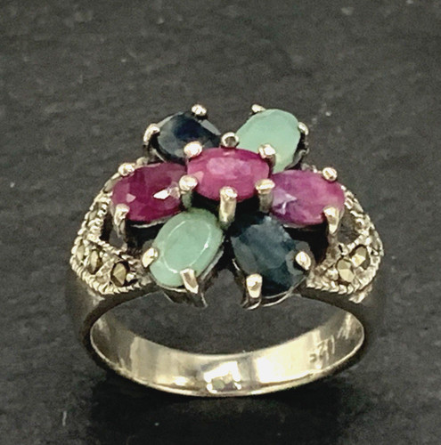 Ring smaragd saphir rubin - saphir,, &