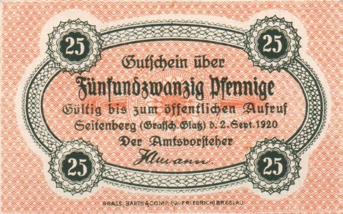 Scheine notgeld seitenberg - scheine,