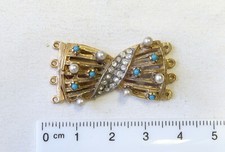 Alte vierreihige  PerlSchließe mit türkisfarbenen Similis