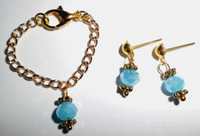 %***Barbie Schmuck*Halskette ca.8cm*Ohrring/Stecker*Blau-goldfarben***%