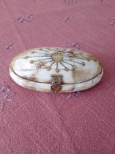Antike Deckeldose Schmuckdose Schmuckschatulle Knochen Bein mit Messingeinlage