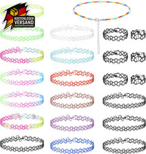 Choker Halskette Set Tattoo Elastisch Gothic Neon Armbänder Ringe Damen Kinder 2