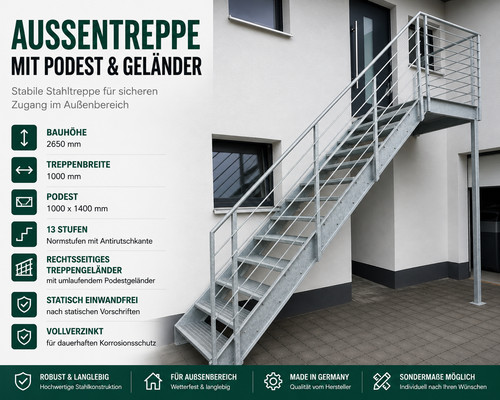 Außentreppe stahl m mit - stahl,