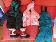 Schneeanzug Jungen Mädchen Latzhose Montura + Benetton Jacke + Fleece Skistiefel