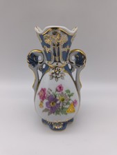 Royal Dux Bohemia Pokal Vase Czechoslovakia Blau gold Blumenmotiv 13,5 cm P26