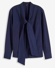 Schluppenbluse aus reiner Baumwolle Gr. 44 Dunkelblau Damen Langarm Bluse Neu