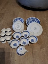 Kaffeeservice für 6 Personen, 80er Jahre, florales Dekor, Grundfarbe blau