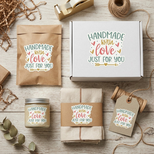 Handmade with love aufkleber - handmade,