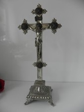 Prunkvolles altes Standkreuz Kruzifix  Metall Eisen Zink verchromt