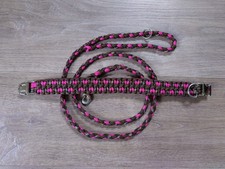 Paracord Halsband Hund Metallverschluss 32 cm + Hundeleine 130 cm Beere Braun