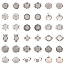10 Stck. Vintage Tibetische Legierung Anhänger Cabochon Einfassung Fassungen Silber Flach Tablett Mix