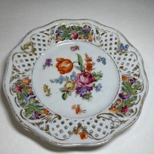 Schumann Dresden Porzellan Durchbruchteller handbemalt