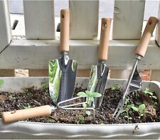 Edelstahl Gartengeräte mit Holzgriff - 4 Stück Garten Werkzeuge Set Klein Schwer