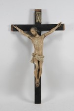 C25V54- Antikes Wandkreuz Kruzifix mit Corpus Christi Holz geschnitzt u gefasst