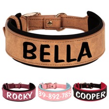 Leder Hundehalsband mit Name Breit Gepolstert Halsband Rottweiler Labrador M-XL