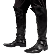 Edle Stiefel-Stulpen mit Schnallen Lederoptik schwarz