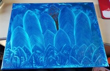 249I)  Enkaustik Wachsmalerei   Leinwand  Bild  Blau  signiert  40x30