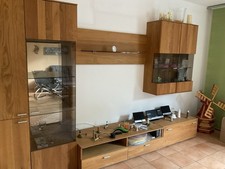 Wohnzimmer Schrankwand mit Vitrine und Glastüren Holz Schrankwand
