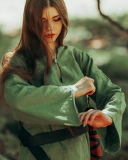 Mytholon Galatea Bluse Leinen Hellgrün L Larp Mittelalter Reenactment #14412