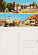 Rehna Schweriner Straße, Kaufhalle und Post, Rathaus, Markt b Wismar 1979