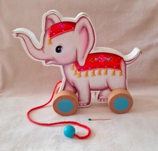 Vintage Fiona Hewitt Holz Spielzeug Elefant  Räder zum Nachziehen Nachziehtier