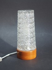 Tischleuchte, Nachttischlampe, Holz, Glas, Ornamentglas, Nussbaum 60er/70er