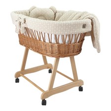Stubenwagen Moseskorb AMELIA natürlich mit Musselin Bettwäsche Beige Zweige