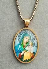 Heilige Maria Anhänger Halskette Edelstahl Glas Gold Madonna Gottesmutter Jesus
