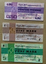 Forumscheck , Geldschein , Banknote 50 Pfennig , 1 + 5 Mark  1979 , bankfrisch