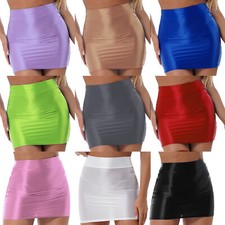 Damen Öl glänzend Eng Bodycon Mini Rock High Waist Nachtclub Party Röcke Dessous
