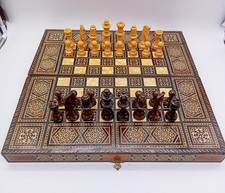 Schachbrett Schachfiguren, Intarsienarbeit handgeschnitzt ohne Backgammon Steine