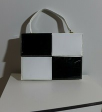 Lack Handtasche Roaring Sixties Schwarz Weiß 1960 Schachbrett Vintage Fashion