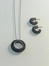 Schmuckset 925er Silber Dyrberg Kern, Kette & Ohrringe, Schwarz Glitzer