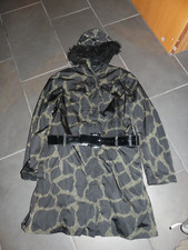 Damen Parka Jacke Mantel mit Kapuze Fellbesatz wasserabweisend Lack Gürtel 38 40