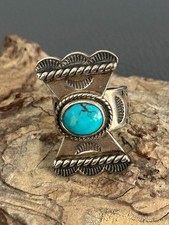 Vintage Ring  - Indianerschmuck - Silber 925 - mit Türkis - Meistermarke (120)