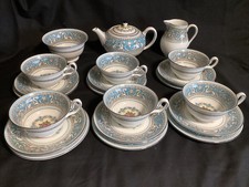 Vintage Wedgwood Florentiner türkis 21-teiliges Teeservice inkl. Teekanne exzellenter Zustand