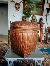 Antik Kolonial Rattan Korb Bambus Maron Lackiert