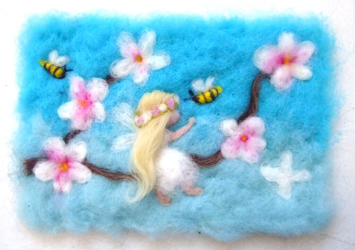 Wollbild mandelblüten elfe - mandelblÜten,