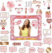 40Pcs Aufblasbarer Fotokabine Rahmen und Requisiten 18.Geburtstag,Fotoautomat Re