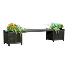 Gartenbank Schwarz mit 2 Blumenkästen Holz Parkbank Holzbank Sitzbank Eckbank 