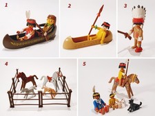 Playmobil Spielzeug Ureinwohner Indianer Pferdekoppel Häuptling Trapper mit Kanu