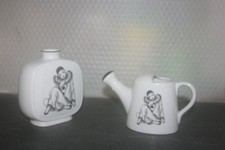 blumenvase und Gießkanne aus Porzellan mit Harlekinmotiv schwarz/weiß, 11,5 cm