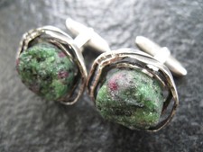 Manschettenknöpfe Silber 800 Brutalist von ca. 1965 mit Roh Rubin Edelsteinen