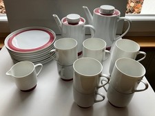 Melitta Porzellan Hamburg Kuchenteller Tassen  Kaffeekannen - roter Rand