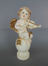 Engel mit Violine auf Kugel Grabengel 33 cm hoch Polyresin bemalt Nr. A