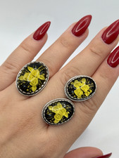 Wunderschönes 925 Silber Bernstein Schmuck Set / Ohrringe,Ring Gr.57