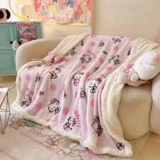 Hello Kitty Plüsch Überwurfdecke Doppelschichtig Weich Wendbar Fleece Couch Bett