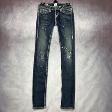 True Religion Julie Super T Jeans Damen W24 Blau Distressed Skinny Made in USA