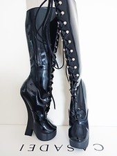 Extreme High Heels Stiefel Boots Wedge Hoof Lack Schnürung schwarz 6inch NP270€